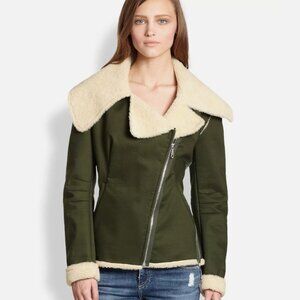Rebecca Minkoff Quinn Green Faux Shearling Moto Jacket